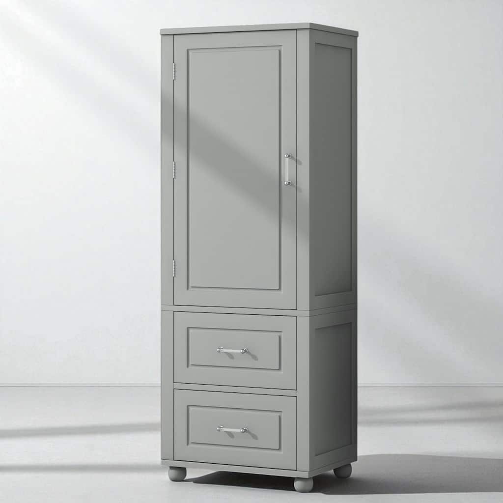 61.4" Tall Freestanding Storage Cabinet with 2 Drawers, Adjustable Shelf, MDF Board, Painted Finish
