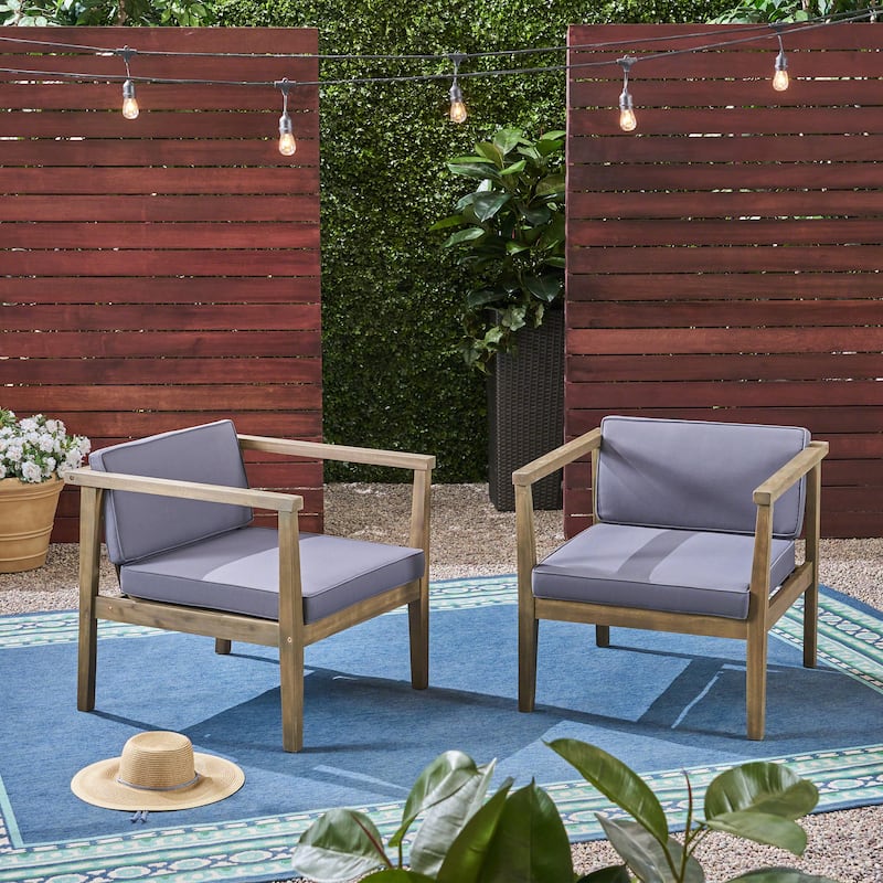 Roomfitters Outdoor Club Chairs Set of 2, Patio Furniture Accent Armchairs with Cushions for Garden or Balcony, Grey - Gray