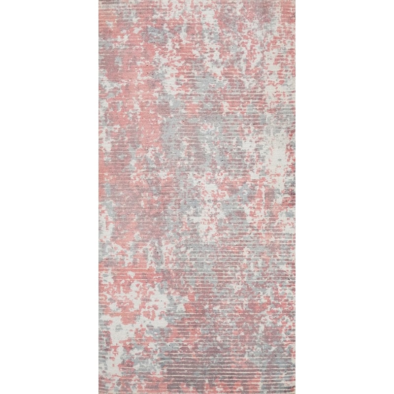 Hand Knotted Oriental Viscose Silk Carpet Modern All-Over Pink Abstract Area Rug - 4' 0'' X 2' 0''