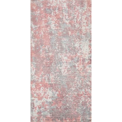 Hand Knotted Oriental Viscose Silk Carpet Modern All-Over Pink Abstract Area Rug - 4' 0'' X 2' 0''