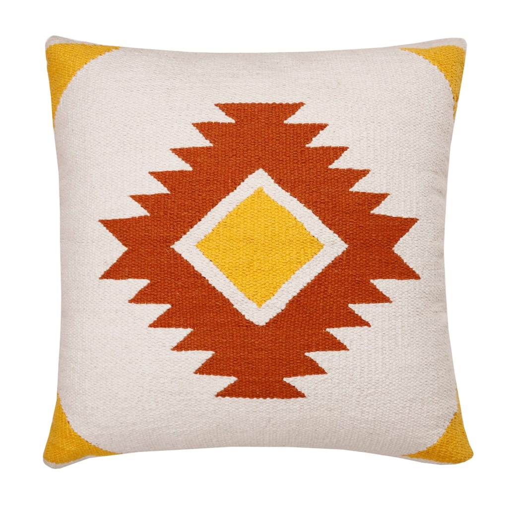 Hand Woven Geometric Diamond Medallion Square Throw Pillow - 20" - White and Yellow