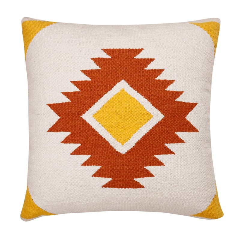 Hand Woven Geometric Diamond Medallion Square Throw Pillow - 20" - White and Yellow