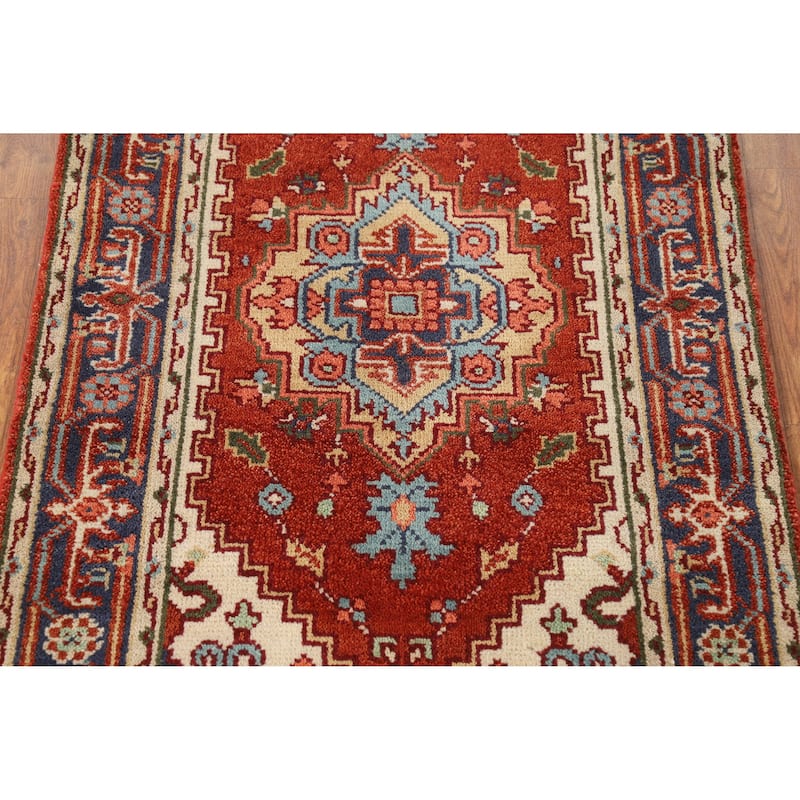 Hand Knotted Oriental 100% Wool Carpet Traditional Medallion Oranges & Rust Heriz (serapi) Area Rug - 5' 2'' X 2' 11''