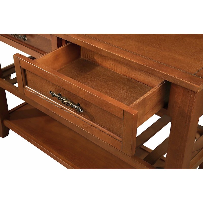 Mid-Century Console Table with Storage Drawers and Shelves