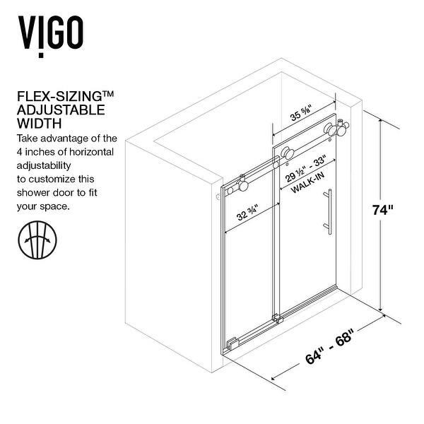 dimension image slide 0 of 7, VIGO Elan Adjustable Sliding Shower Door in Matte Black