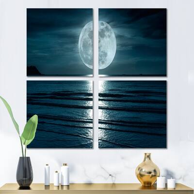 Designart "Super Moon Over The Sea I" Modern Canvas Wall Art Print
