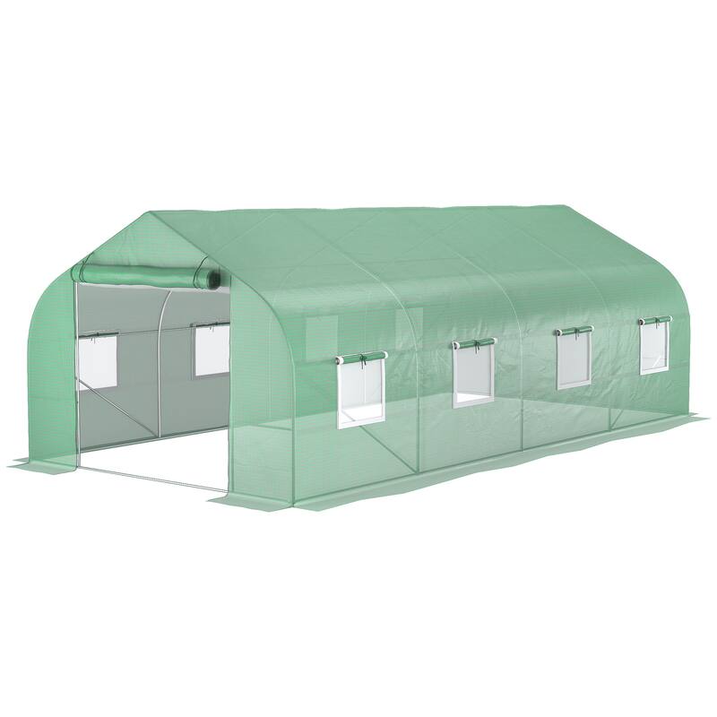 Outsunny 20' x 10' x 7' Walk-In Greenhouse, Outdoor Gardening Canopy Hot House with 8 Roll-up Windows