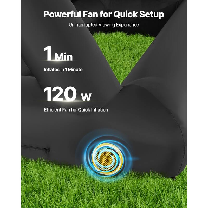 Outdoor & Indoor Movie Screen with 600D Washable Oxford Fabric 250W Quiet Blower Quick Setup, Front & Rear Projection