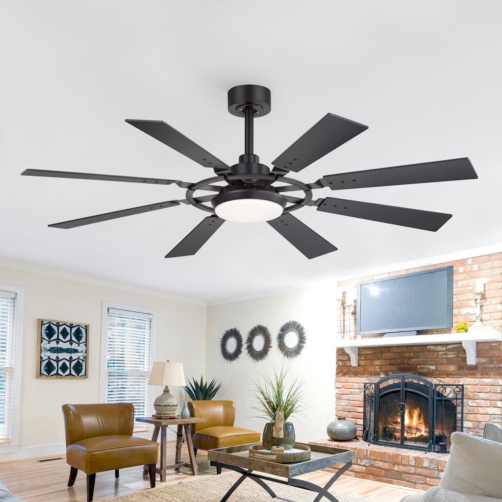 52 Inch Ceiling Fan with LED Light, Walnut & Black Dual-Sided Blades, Reversible DC Motor, Remote Control, 6-Speed Indoor Fan