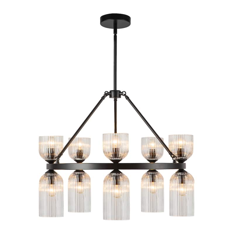 Alora Lighting CH442626 Nelly 10 Light 26" Wide Chandelier with Ribbed - Matte Black / Clear Ribbed Glass