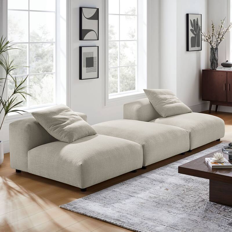 Solace 3-Piece Modular Upholstered Fabric Sectional Sofa - Linen