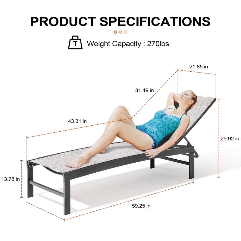 Outdoor Adjustable Aluminum Chaise Lounge Chairs for Patio Pool Terrace - See Picture