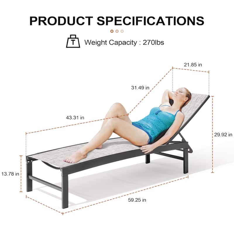 Crestlive Outdoor Pool Side Adjustable Aluminum Chaise Lounge Chairs Set of 4 - See Picture