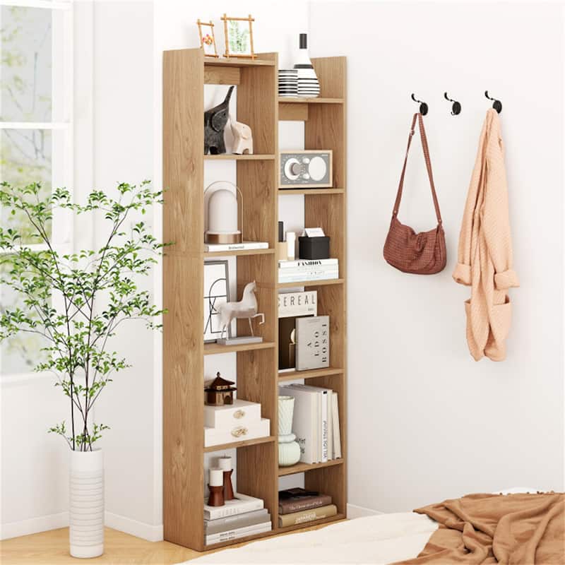 Engineered Wood Tree-Shaped 11-Tier Bookshelf with Cubes - 25.5" x 8" x 64"