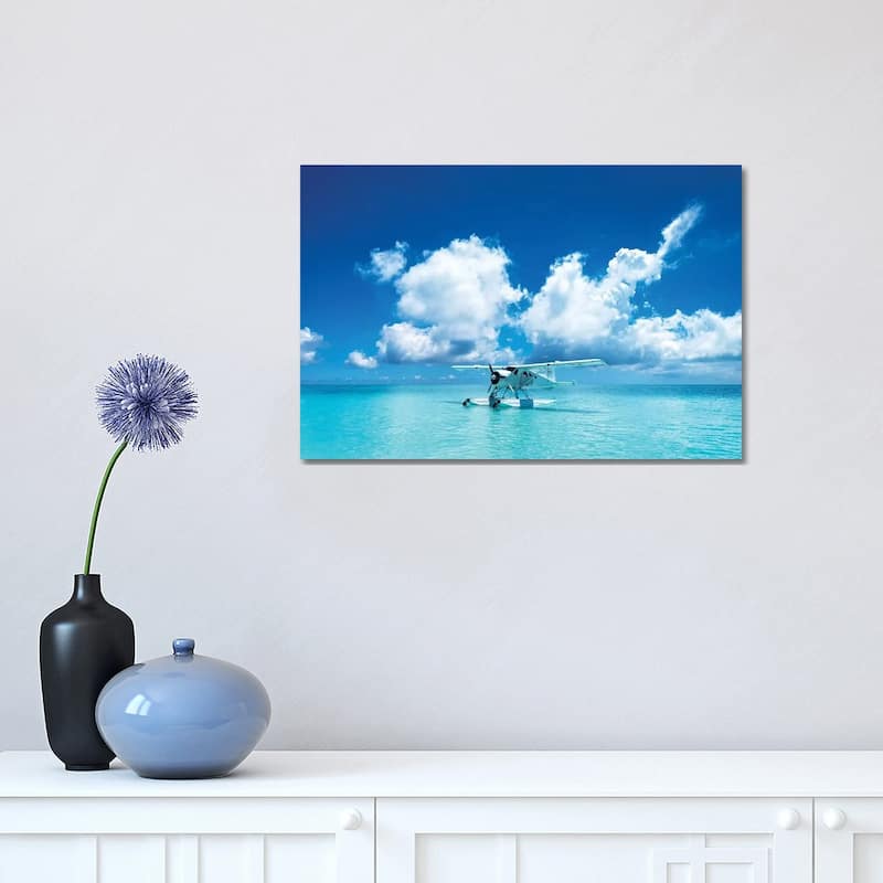iCanvas "Sea Plane Resting On Turqoise Island Water" by James Vodicka Canvas Print - 12x18x1.5