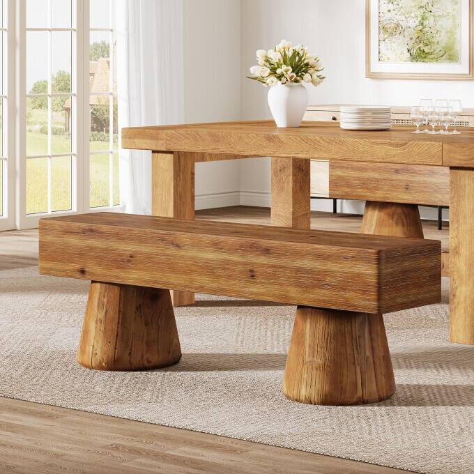 Solid Wood Kitchen Table Bench, Dining Bench Seat, Easy Assembly - Brown