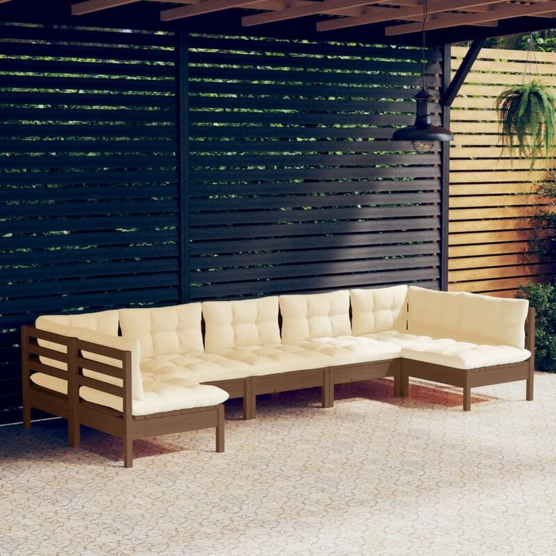 vidaXL Solid Pinewood Patio Lounge Set 9 Piece with Cushions Multi Colors