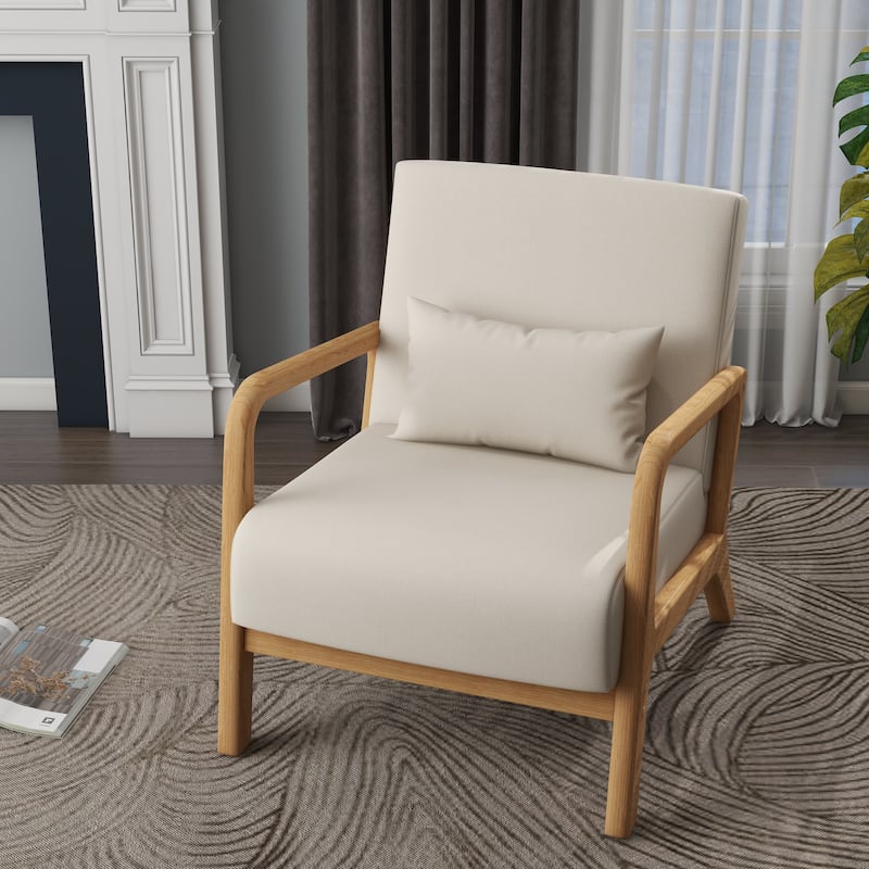 Mid Century Modern Upholstered Accent Chair with Pillow