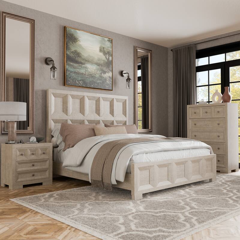 Furniture of America Durem Modern Classic 3-Piece Wood Panel Bedroom Set - Tawny - Queen