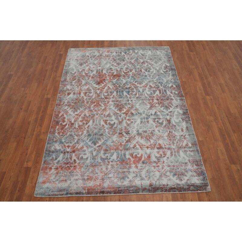 Hand Knotted Oriental Viscose Silk Carpet Modern Abstract Multi-Colored Abstract Area Rug - 8' 1'' X 5' 7''