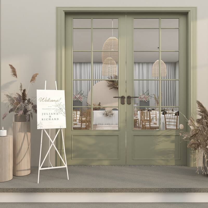 White Metal Tall Adjustable 2 Tier Display Easel with Chain Support