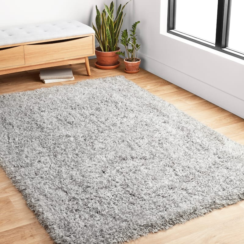Alexander Home Kasen Mid-Century Modern 2 Tone Plush Shag Rug - 7'9" x 9'9" - Grey