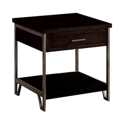 23 in. Brown Rectangle Wood End Table with Storage Drawer for Convenience