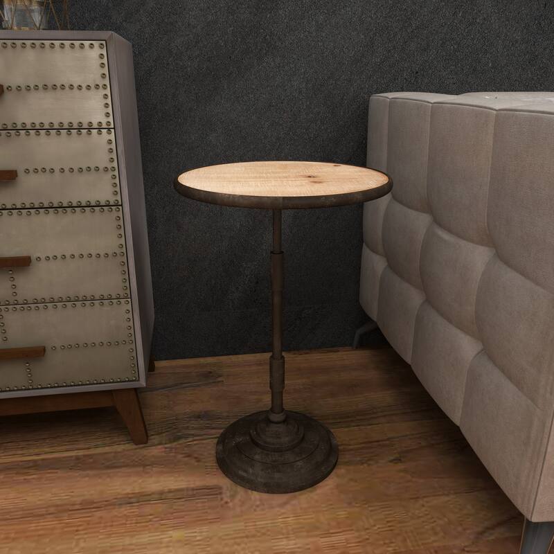 Bronze Metal Side End Accent Table with Brown Wood Top