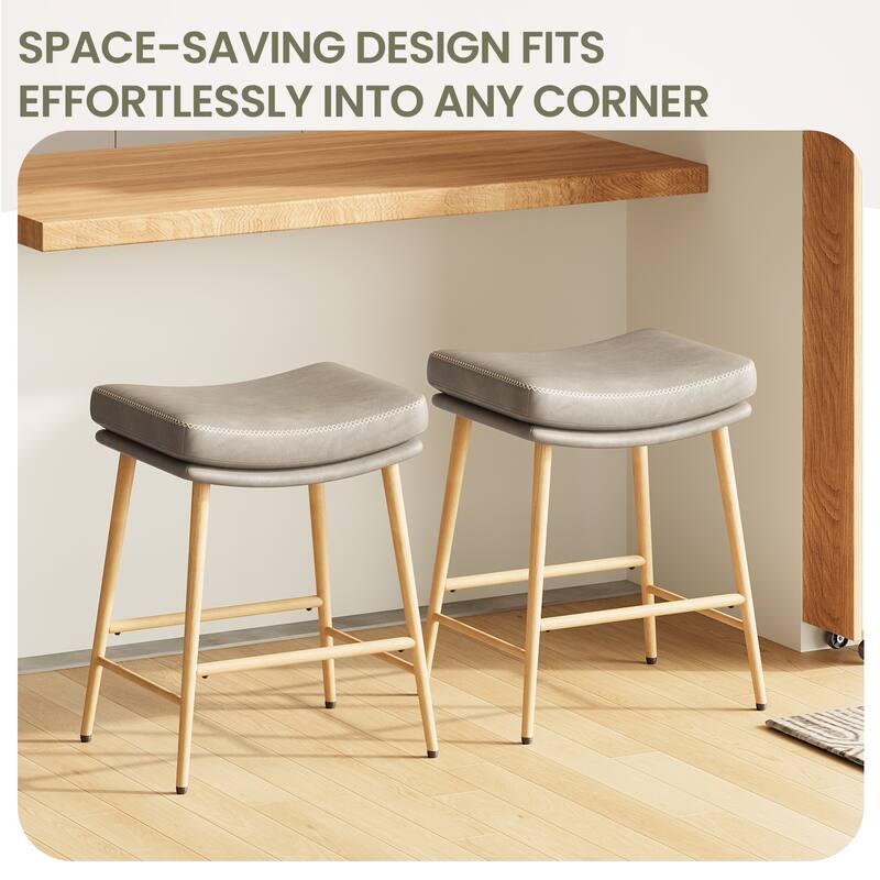 RENEWLINE Metal Bar Stools, 24 Inch Backless Counter Height Stools（Set of 2/3/4/6） with PU Leather Seat & Footrest
