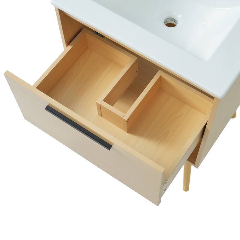 GDFStudio - Elias 24" Bathroom Vanity with Sink, Freestanding Cabinet with Drawer and Open Storage
