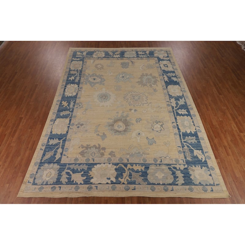 Vegetable Dye Oushak Oriental Large Rug Handmade Yellow Wool Carpet - 10'1"x 13'6"