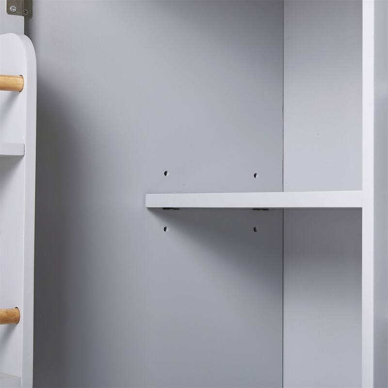 Rolling Kitchen Island w/ Rubber Wood Top, Adjustable Shelf Tower Rack