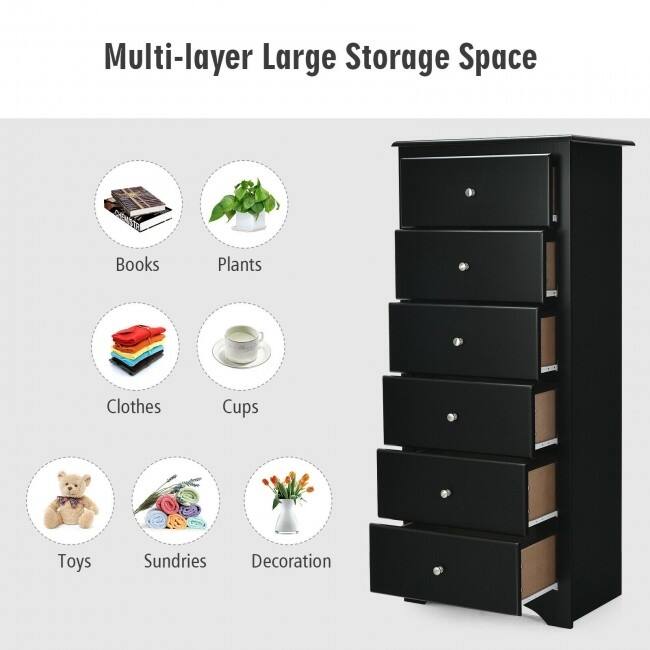 6 Drawers Chest Dresser Clothes Storage Bedroom Furniture Cabinet