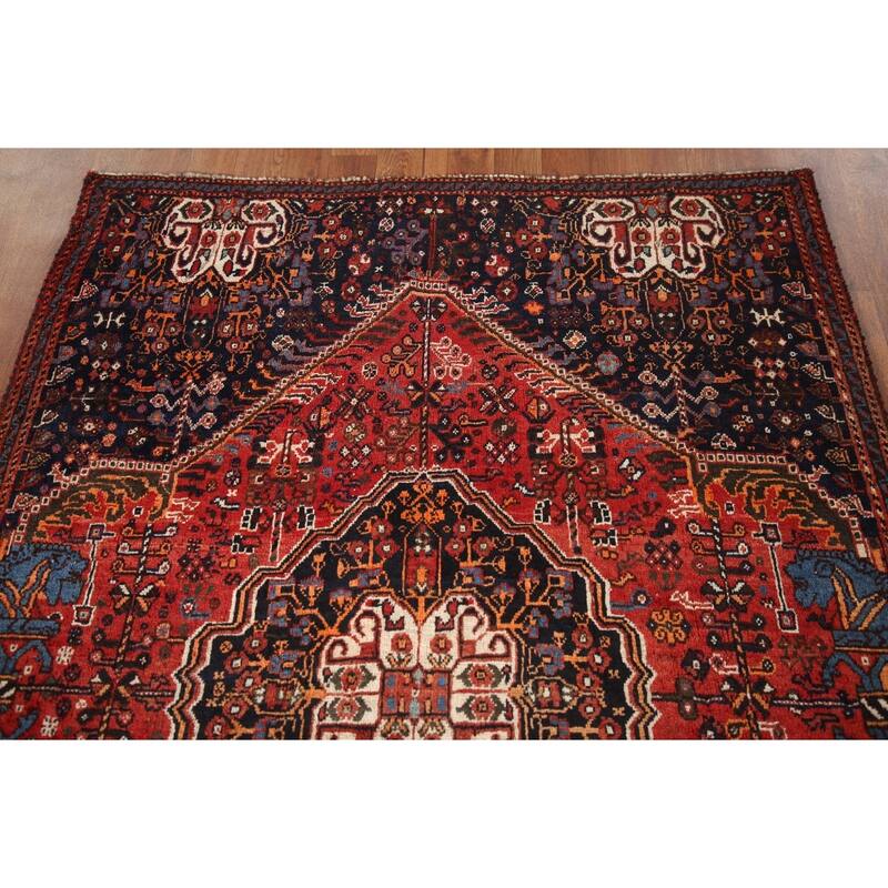 Vegetable Dye Shiraz Persian Antique Area Rug Handmade Wool Carpet - 4'3"x 5'10"
