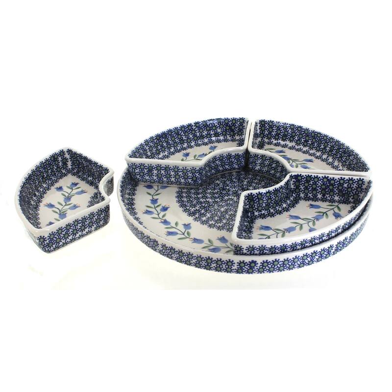 Blue Rose Polish Pottery N008 Manufaktura Tray with 4 Plates