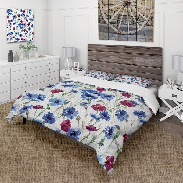 Designart 'Blue and Red Wildflowers' Traditional Duvet Cover Comforter ...