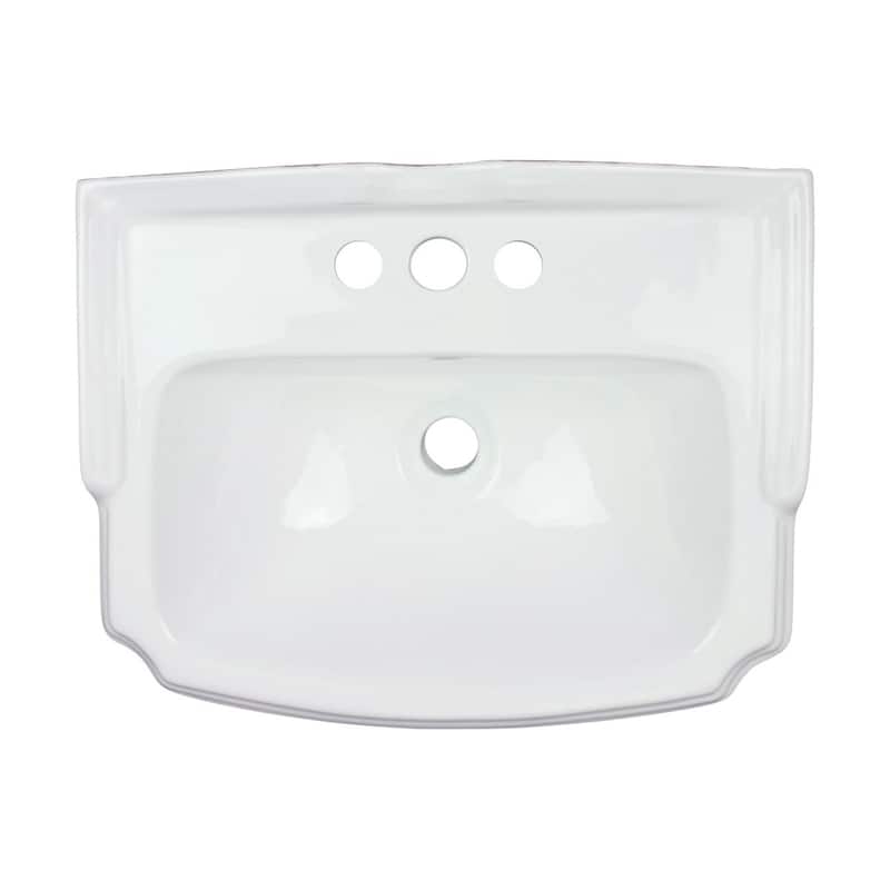 White Small Wall Mount Sink with 4" Center Set Faucet Classic Black and Black Drain with Overflow - White