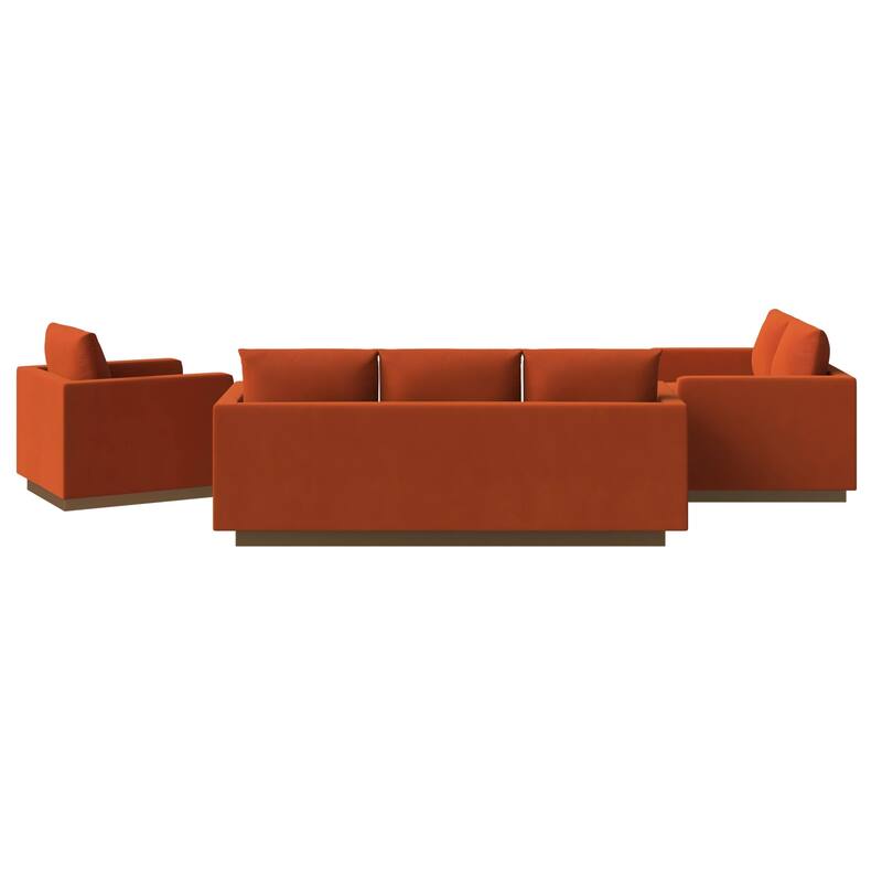 3-Piece Velvet Sofa Set with Brushed Gold Stainless Steel Base Nervo Series