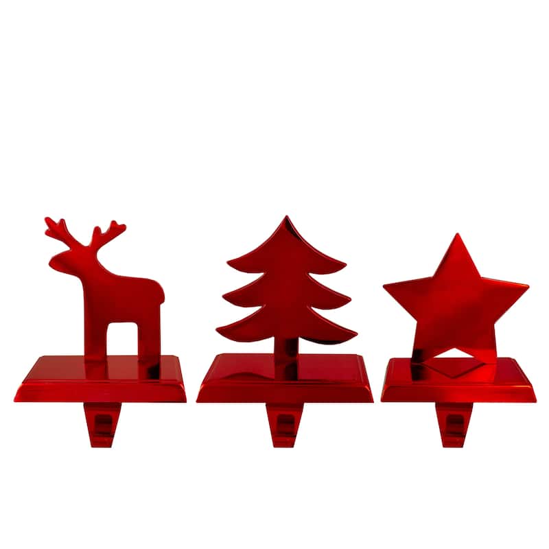 Reindeer, Christmas Tree, Star Metallic Red Christmas Stocking Holders