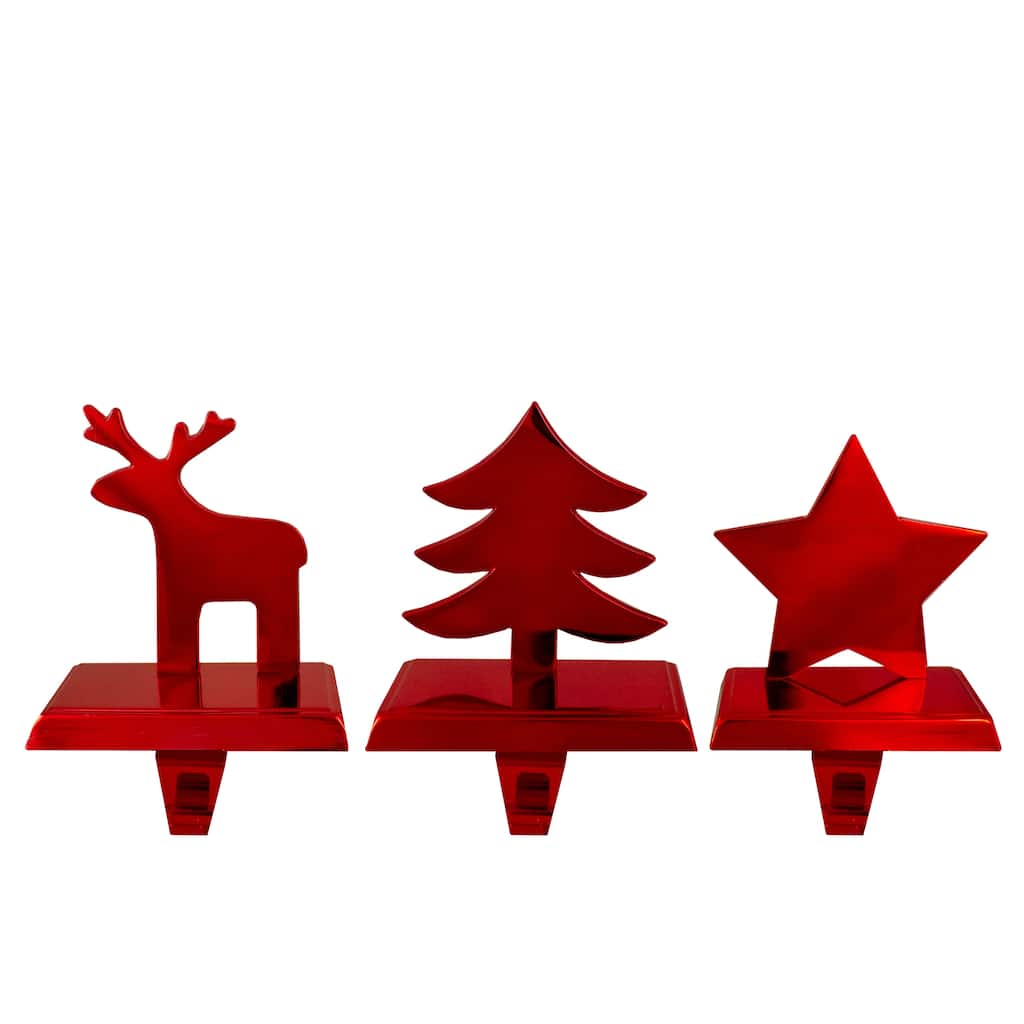 Reindeer, Christmas Tree, Star Metallic Red Christmas Stocking Holders