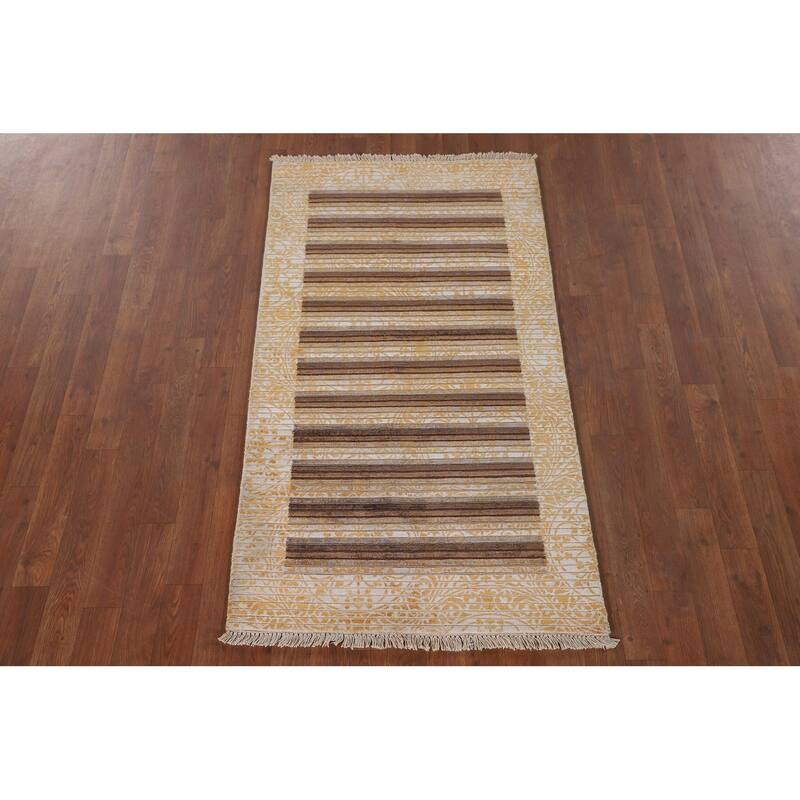 Yellow Modern Abstract Accent Rug Handmade Wool Carpet - 2'8"x 4'11"