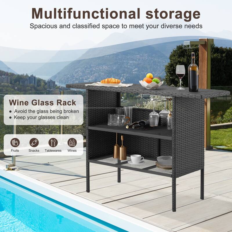 AVAWING Patio PE Wicker Bar Table Rattan Bar Counter Table