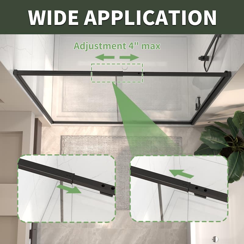 Modland 60"x71" Pivot Swing Shower Door Semi-Frameless in Nickel/Black/Chrome with Tempered Glass