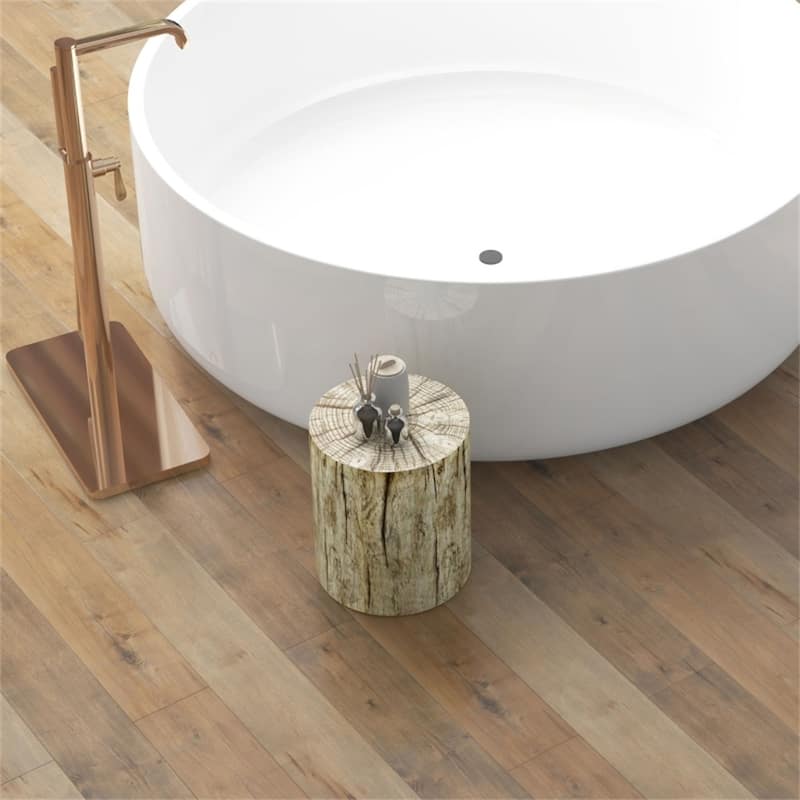 Multifunctional Tan Concrete Side Coffee Table with Round Top for Indoor or Outdoor Use - Dia. 14.6" x 16.9" H