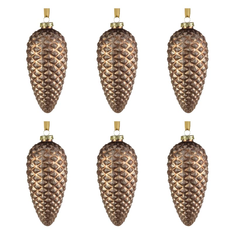 Cariad 6" Glass Pine Cone Ornaments, Set of 6
