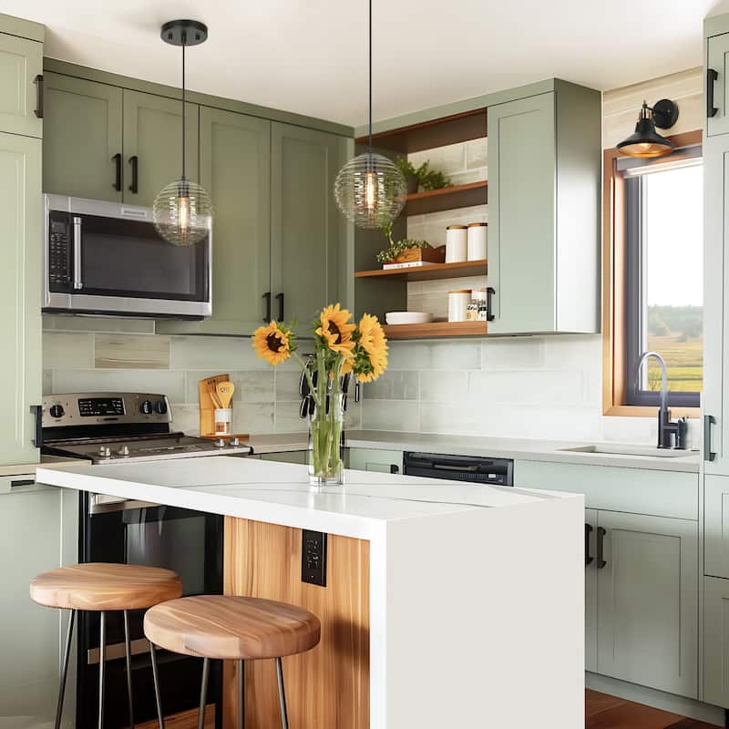 Modern 1-Light Matte Black Seeded Glass Pendant Light Globe Shade Kitchen Island Light for Dining Room - 8.8" L × 9.6" H