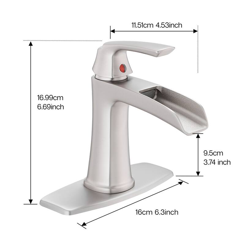 Single hole 1-handle Waterfall Handle Bathroom Sink Faucet with Drain with Deck Plate