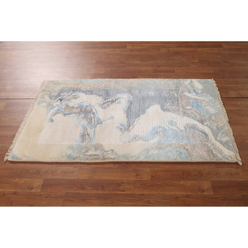 Modern Indian Abstract Accent Rug Handmade Wool Carpet - 2'9"x 4'10"