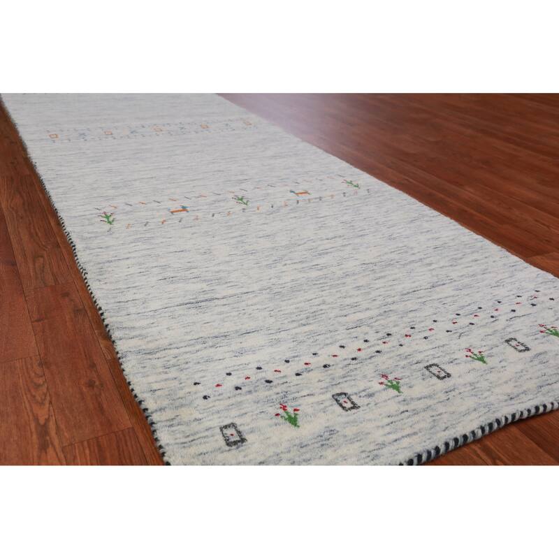 Tribal Gabbeh Runner Rug Handmade Beige Wool Carpet - 2'8" x 9'10" - 2'8" x 9'10" - Ivory/Beige