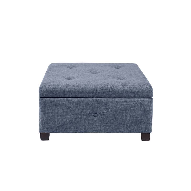 Roomfitters Soft Close Storage Ottoman, Upholstered Square Accent Bench with Hidden Storage for Living Room or Bedroom